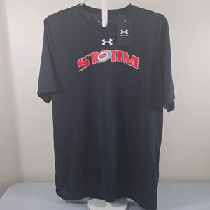 NWT Under Armour HeatGear Men’s M Loose Fit Black Crew Neck Graphic Logo T-Shirt